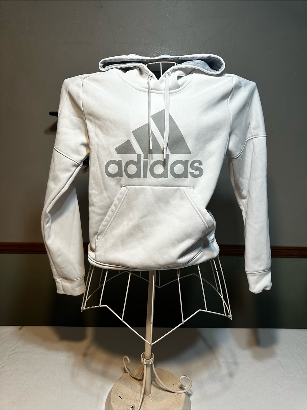 adidas White Hoodie with Gray Logo